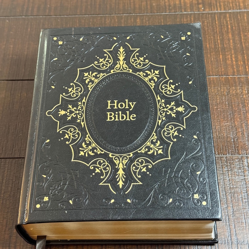 Thomas Nelson Holy Bible KJV Ornate Gold Inlay Large Family Record Edition Black